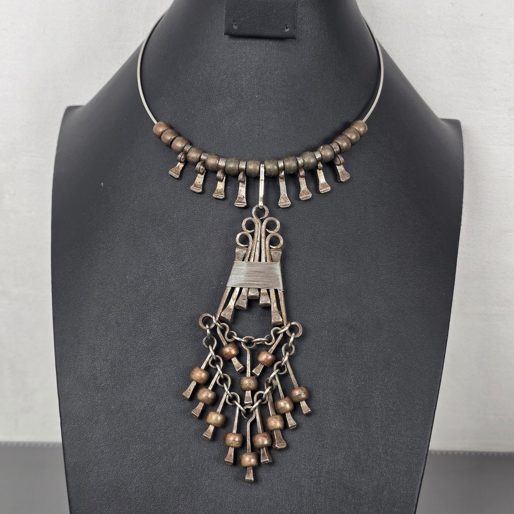Brutalist Horseshoe Nail Choker Necklace Mixed Metal Chandelier Statement Piece